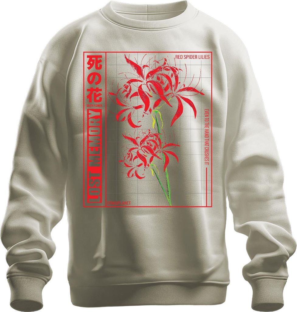 Rote Spinnenlilie LOST MEMORY japanische Blume Anime Otaku Ästhetik Uni Sweatshirt Pullover, Natur, XL