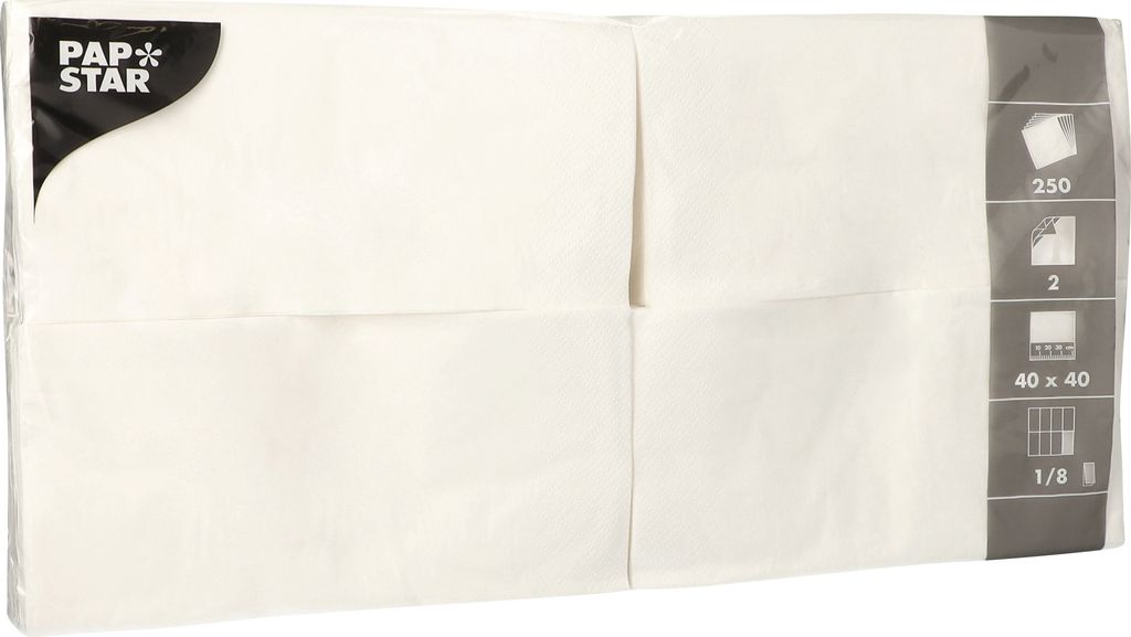 Papstar Servietten, 2-lagig 1/8-Falz 40 x 40 cm weiß 250 Produktbild 