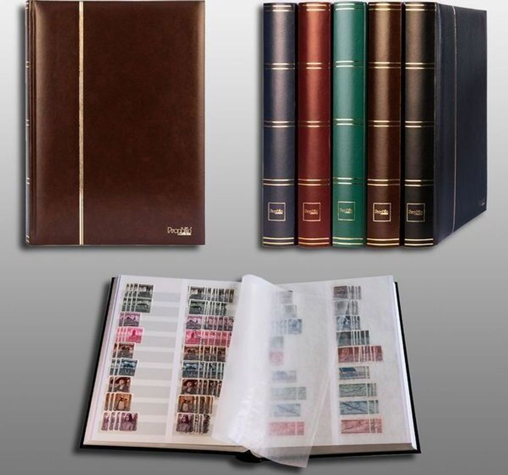 Prophila Collection 60 weiße Geteilte Seiten Briefmarkenalbum Einsteckbuch wattierter brauner Einband