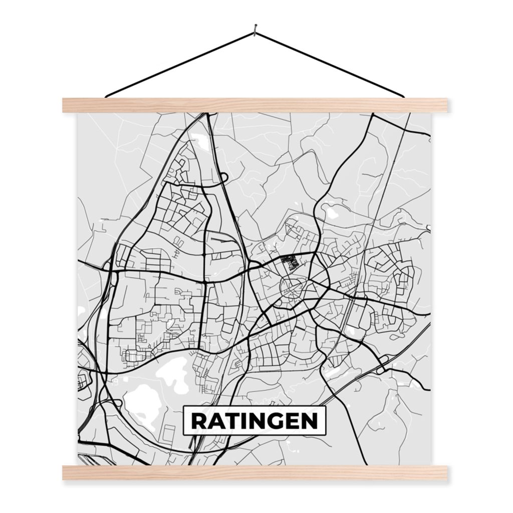 MuchoWow Textilposter Deutschland - Karte - Ratingen - Karte 60x60 cm mit holzfarbenen Rahmen - Wanddekoration