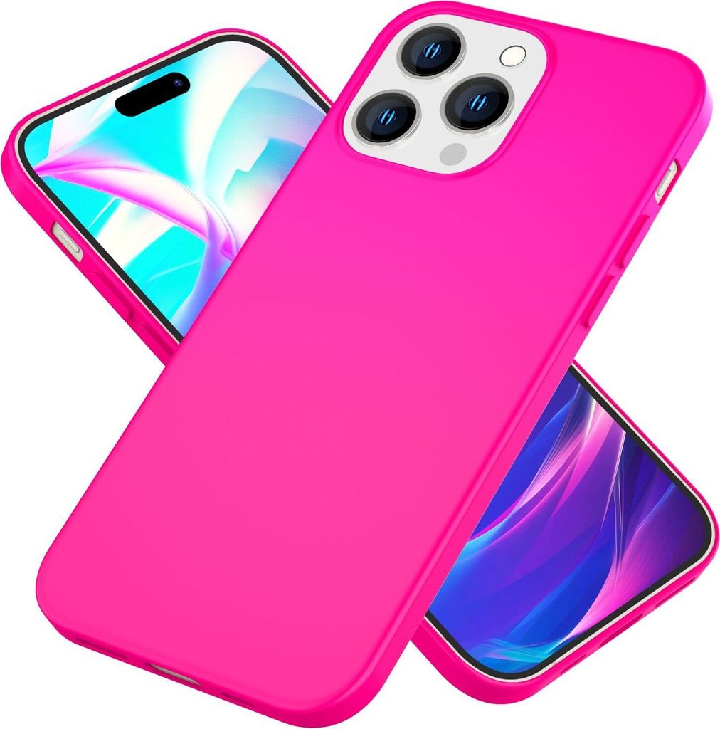 Hülle für iPhone 14 Pro - Bunte Neon Silikon Handyhülle Samtig Weich Rutschfest Pink