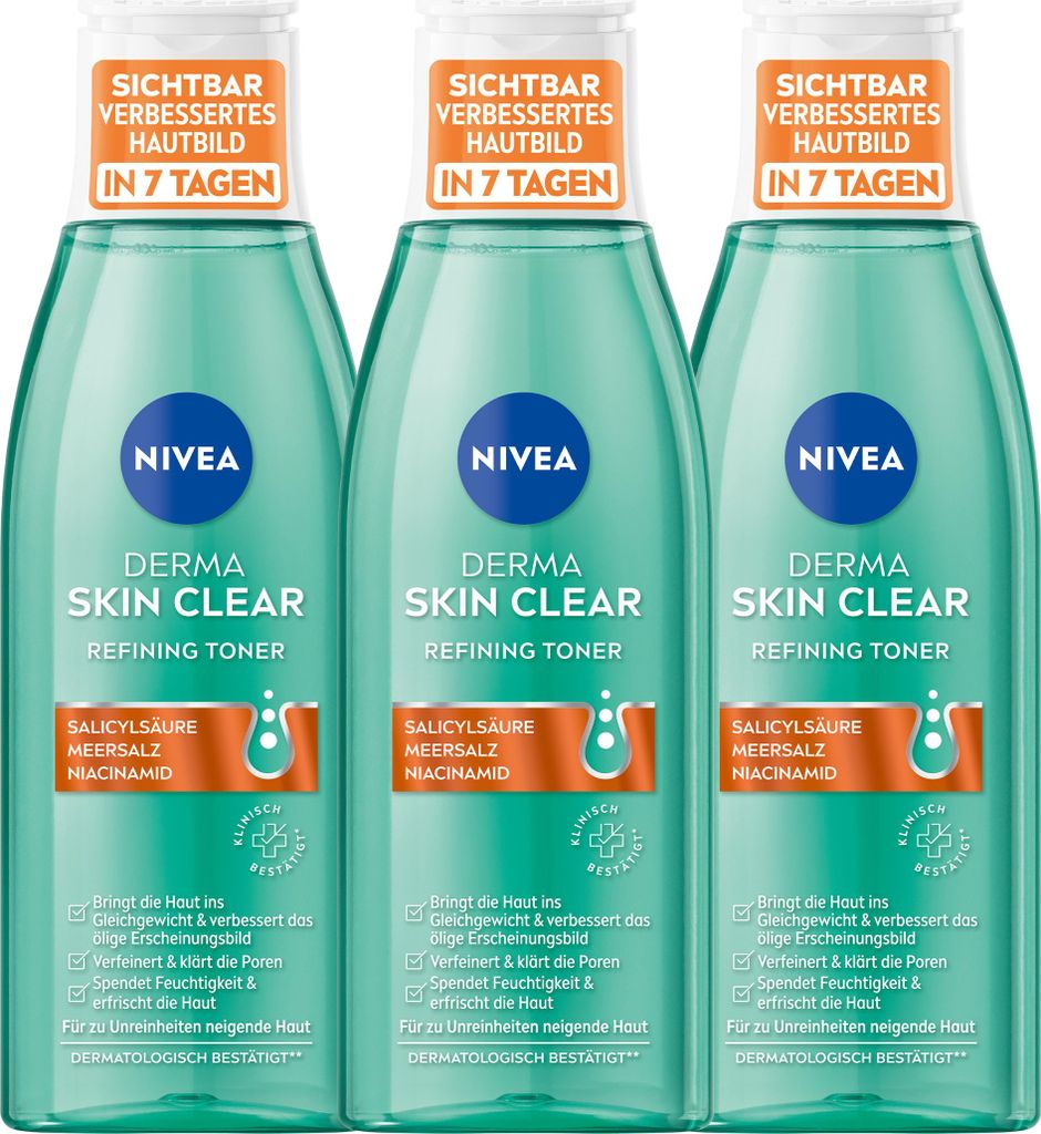 3 x NIVEA Derma Skin Clear Refining Toner 200 ml