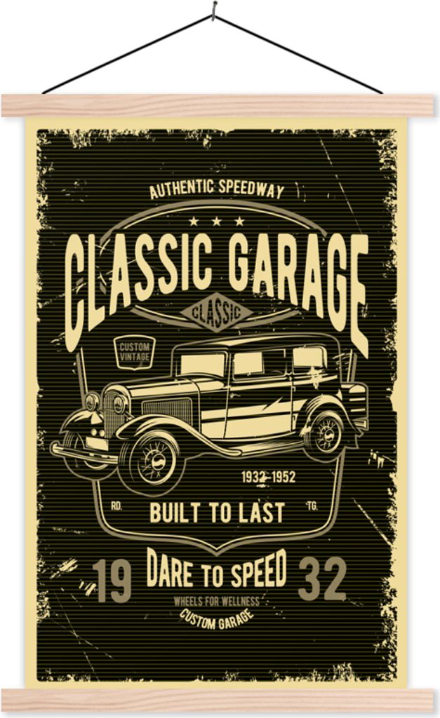MuchoWow Textilposter Mancave - Auto - Retro - Garage 40x60 cm mit holzfarbenen Rahmen - Poster