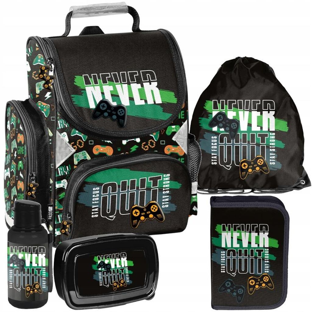 Schulrucksack Mädchen Jungen Motiv PADS 5 T Set Rucksack, Federmäppchen, Schuhbeutel, Trinkflasche, Frühstückstasche Mega-Set Paso