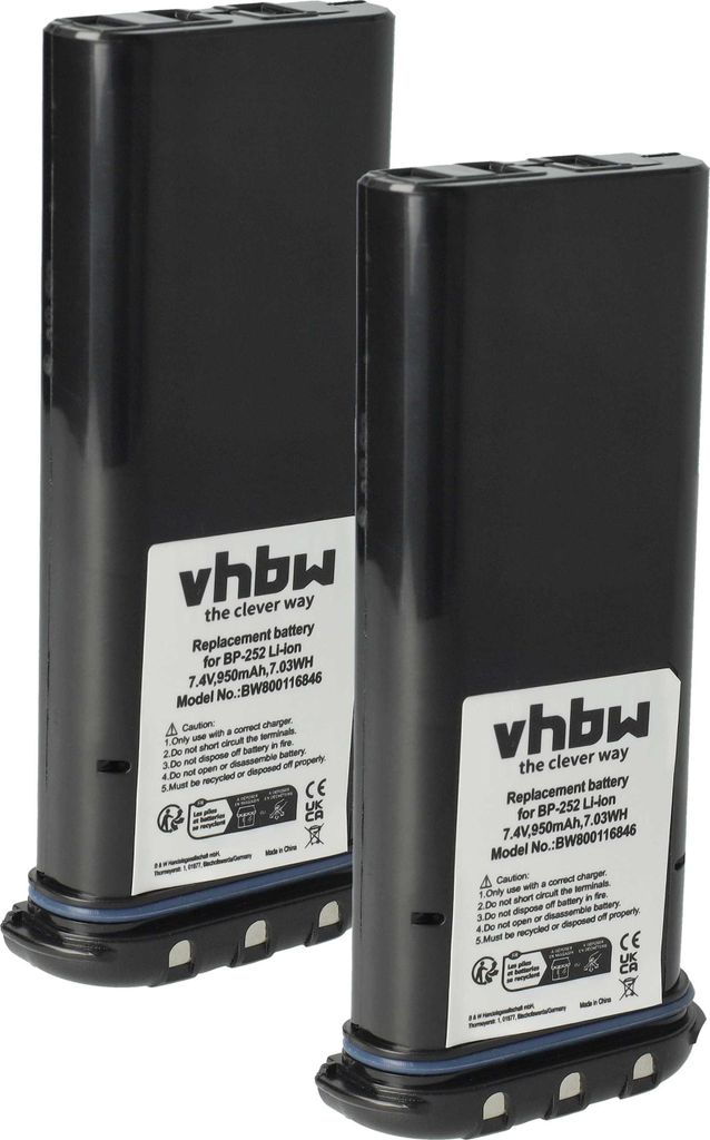 vhbw 2x Akku Ersatz für Icom BP-252 für Funkgerät, Walkie Talkie (950 mAh, 7,4 V, Li-Ion)