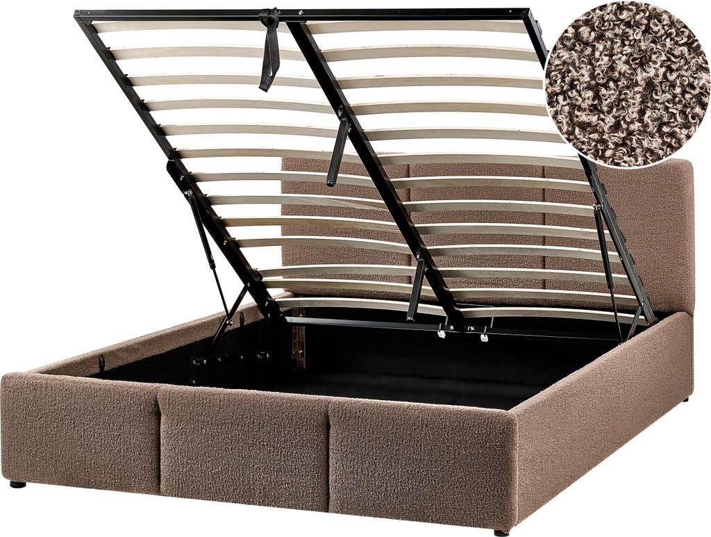 BELIANI Bett mit Bettkasten Taupe Bouclé Gepolstert 140 x Produktbild 