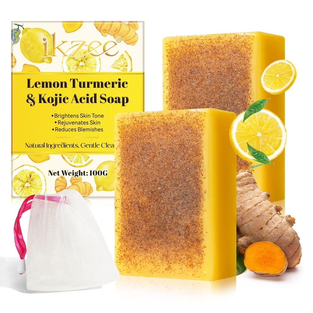 Kurkuma Turmeric Seife Kojisäure-Seife Zitronen Seifenstück Gesichtsseife Hautaufhellend, 2x 100g