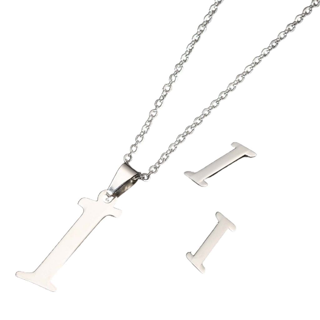 26 Buchstaben-Halsketten, antiallergisch, lichtecht, personalisiertes Geschenk, Alphabet-Anhänger, Choker-Ohrringe, Kombination für Mädchen-Silb...