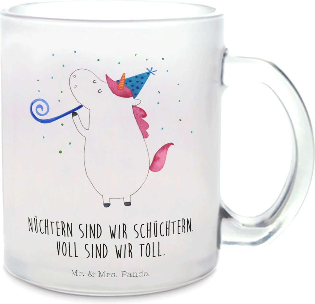 Mr. & Mrs. Panda Trinkglas Einhorn Party - Transparent - Geschenk, Disco, Fest, Teeglas, Häferl, Geburtstag, Club, Tee Tasse, Unicorn, Teetasse au...