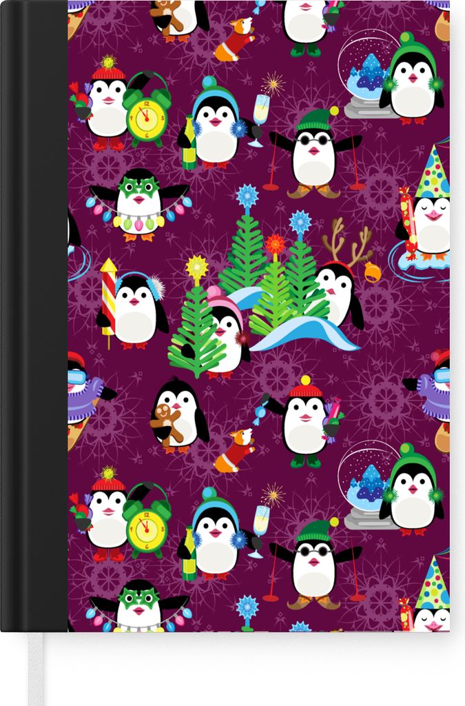 MuchoWow Notizbuch Tagebuch Haushaltsbuch Notebook A5 Pinguin - Weihnachten - Feuerwerk - Winter - Design - Notizblock - Notizheft - Notebook - S...