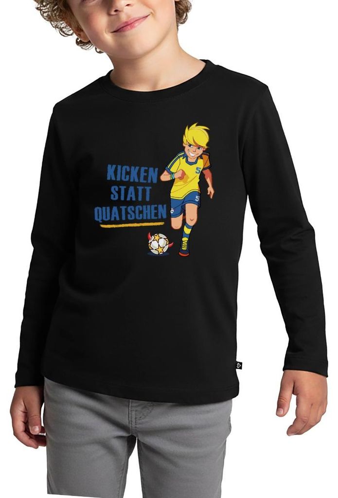 Spreadshirt Teufelskicker Kicken Statt Quatschen Kinder Premium Langarmshirt, 134/140 (8 Jahre), Schwarz