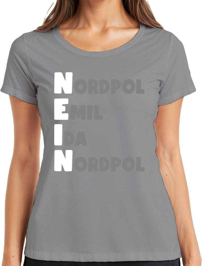 NEIN Buchstabiertafel Nordpol Emil Ida Funkalphabet Lustig Retro Damen T-Shirt, Grau, S