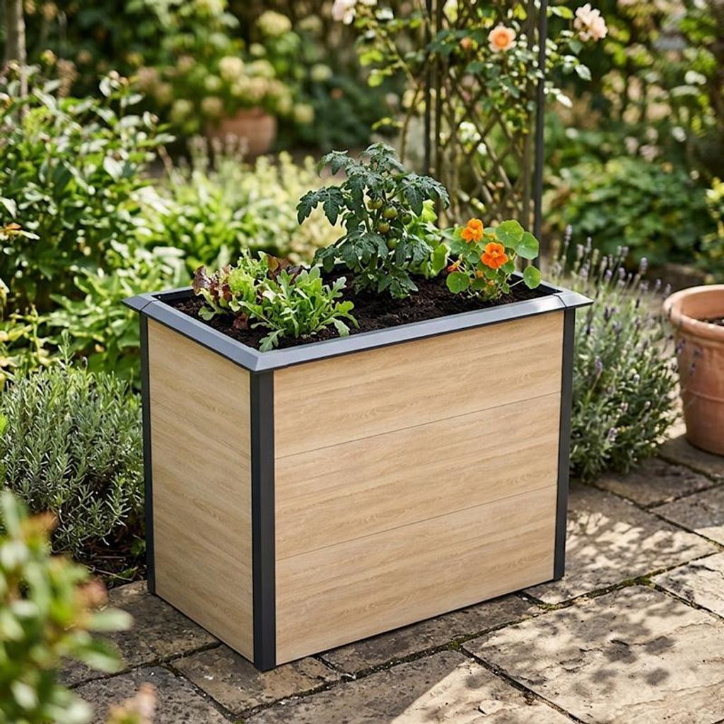 Hochbeet Design Gemüsebeet Pflanzbeet 100x50x77 cm mit Schneckenkante Holz-Optik