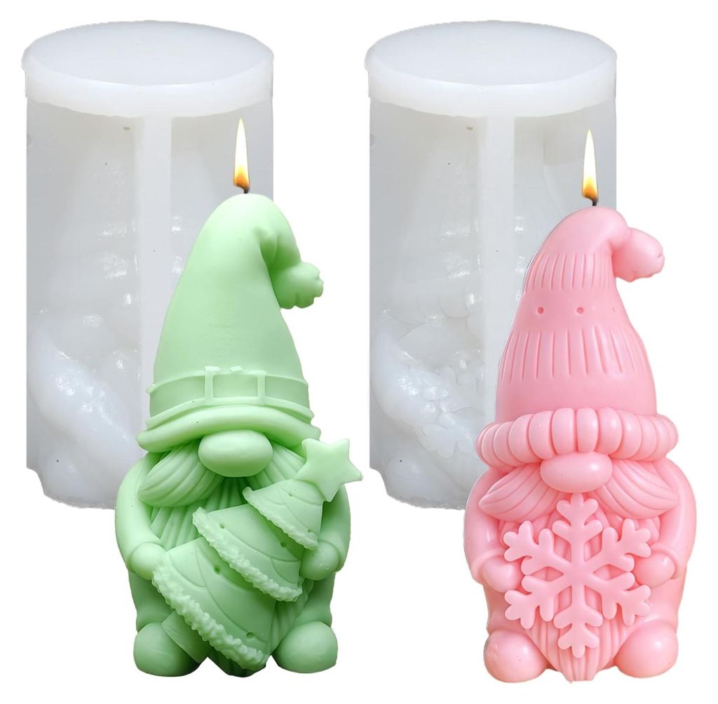 Zweiteilige Silikonform für Weihnachtswichtel und Weihnachtsmänner, geeignet zum Gießen von Weihnachtsdekorationen.