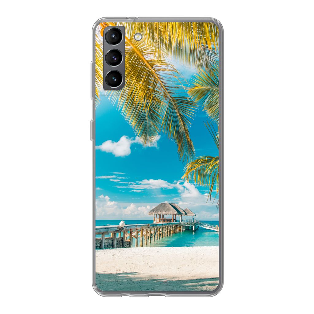 MuchoWow Handyhülle Schutzhülle Hülle für Samsung Galaxy S21 Plus Tropisch - Strand - Palme Silikon Softcase Handy Hülle - Handy-Tasche