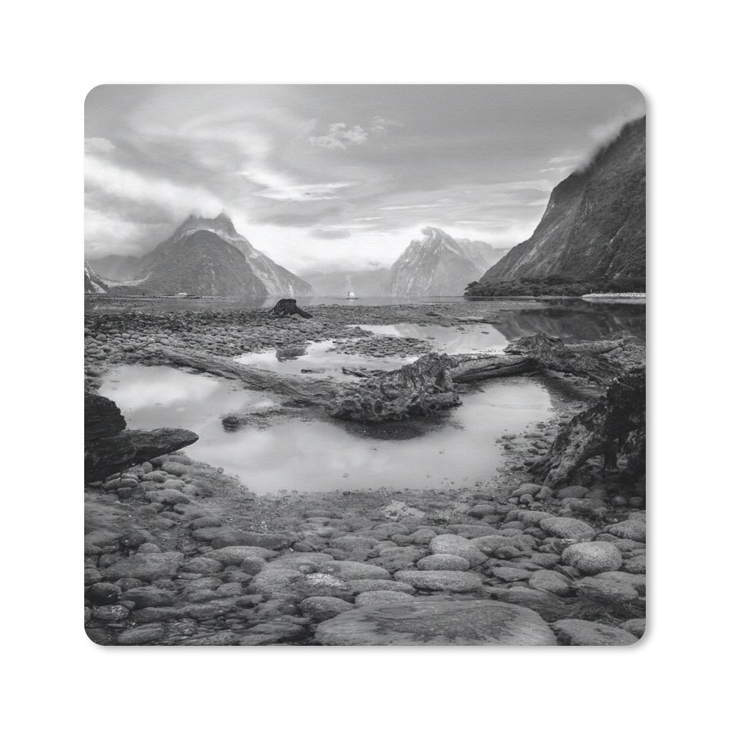 MuchoWow Mauspad Mousepad Neuseeland - Berg - Schwarz - Weiß 30x30 cm - Mousepads - Maus Mat - Pad - Mausunterlage - Gaming