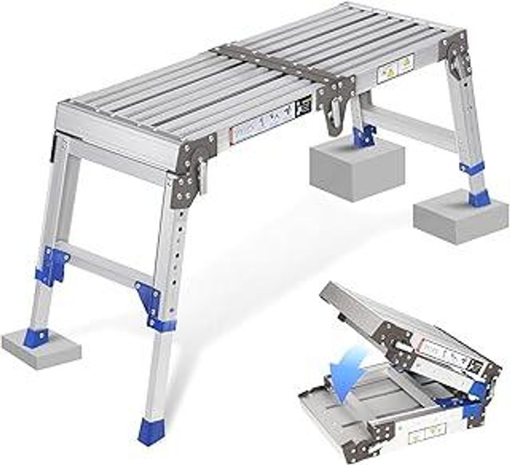 Verbesserte Arbeitsplattform für Treppen von Work & Access bis zu 362 kg, Arbeitsplattform, verstellbare Aluminium-Stufenleiter mit Sicherheitsver...