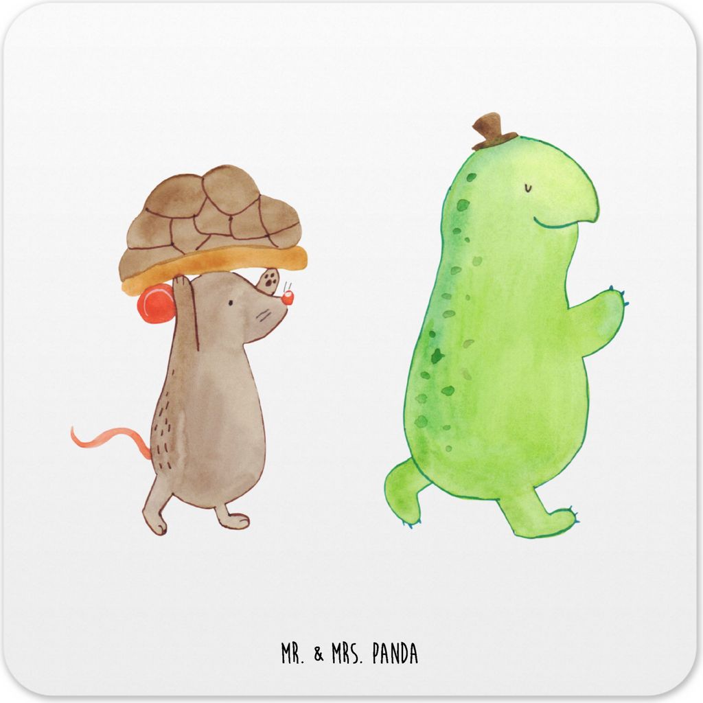 Mr. & Mrs. Panda Getränkeuntersetzer Schildkröte Maus 6er Set - Weiß - Geschenk, Untersetzer Gläser, Beste Freundinnen, Coaster, Freunde, Tisch...