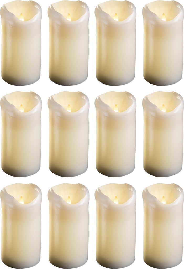 12x LED Stumpenkerze mit Timer 6 Stunden - Echtwachs LED warmweiß 7,5cm Durchmesser 15cm Höhe - 2 AA Batterien nötig LED Echtwachskerze mit Flac...