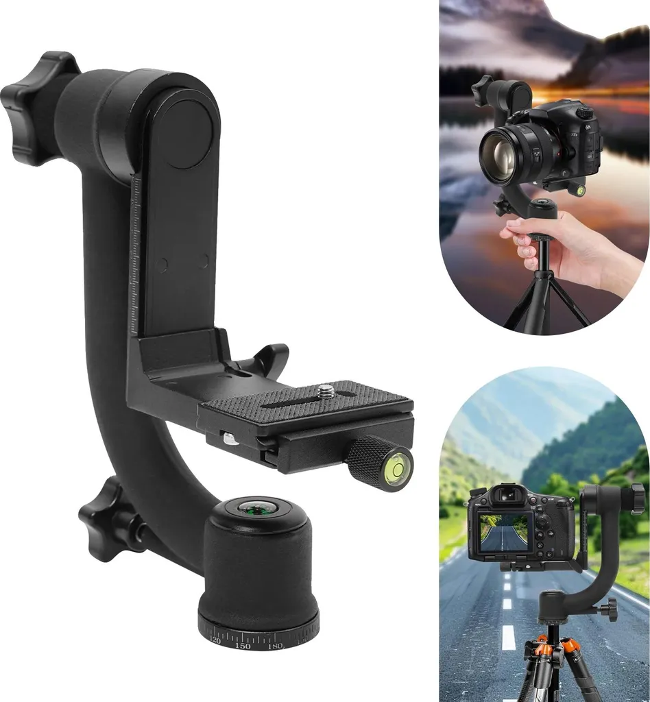 Support gimbal 360° pour trépied, charge 20kg, hauteur 21cm manuelle