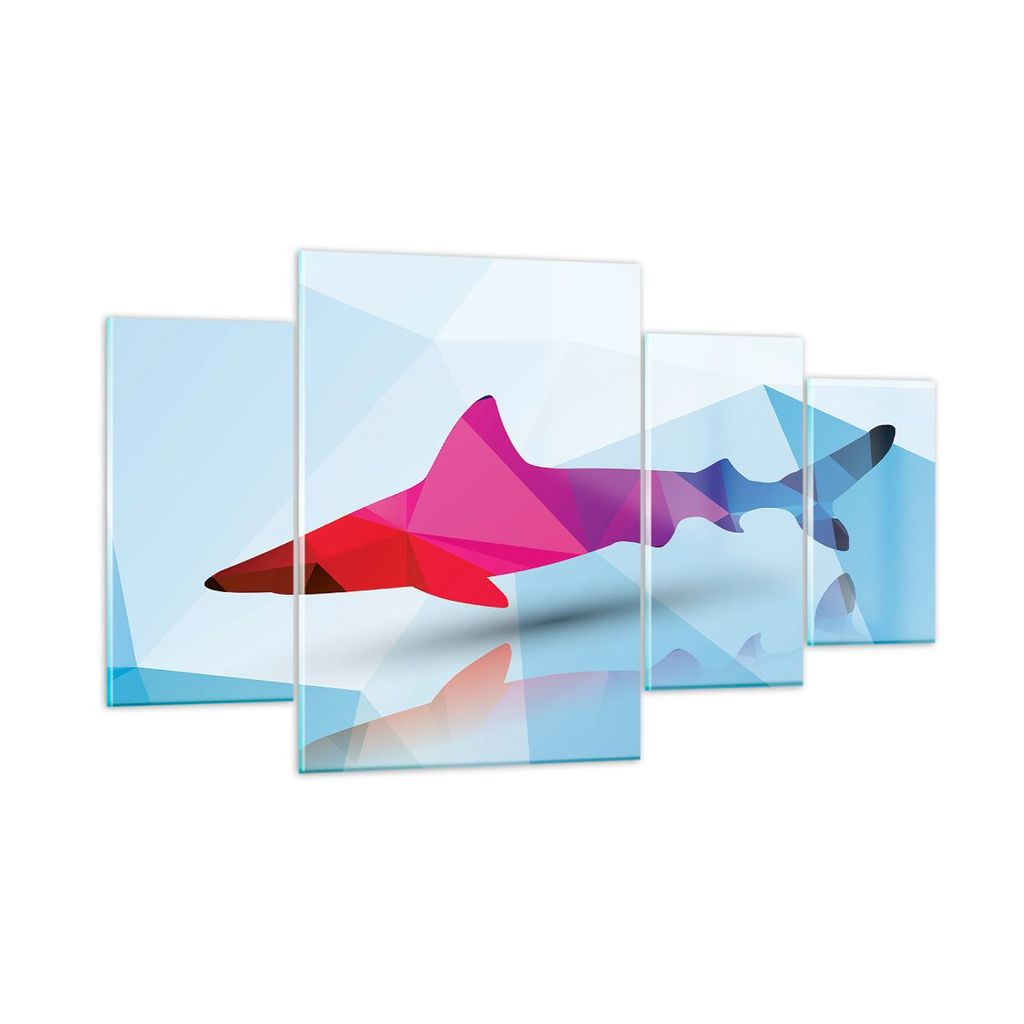 Bilder auf glas - Hai Illustration modern Grafik - 160x90cm - Glasbilder - Wandbilder - Kunstdruck - zum Aufhängen bereit - Wanddekoration aus Gla...