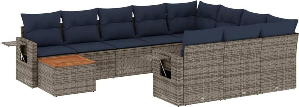 vidaXL 11-teiliges Gartensofa-Set mit Kissen, grau, Polyrattan