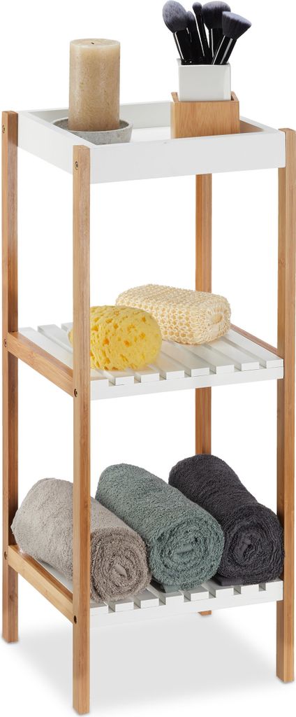 Relaxdays Badregal mit 3 Ablagen, freistehend, Standregal Produktbild 