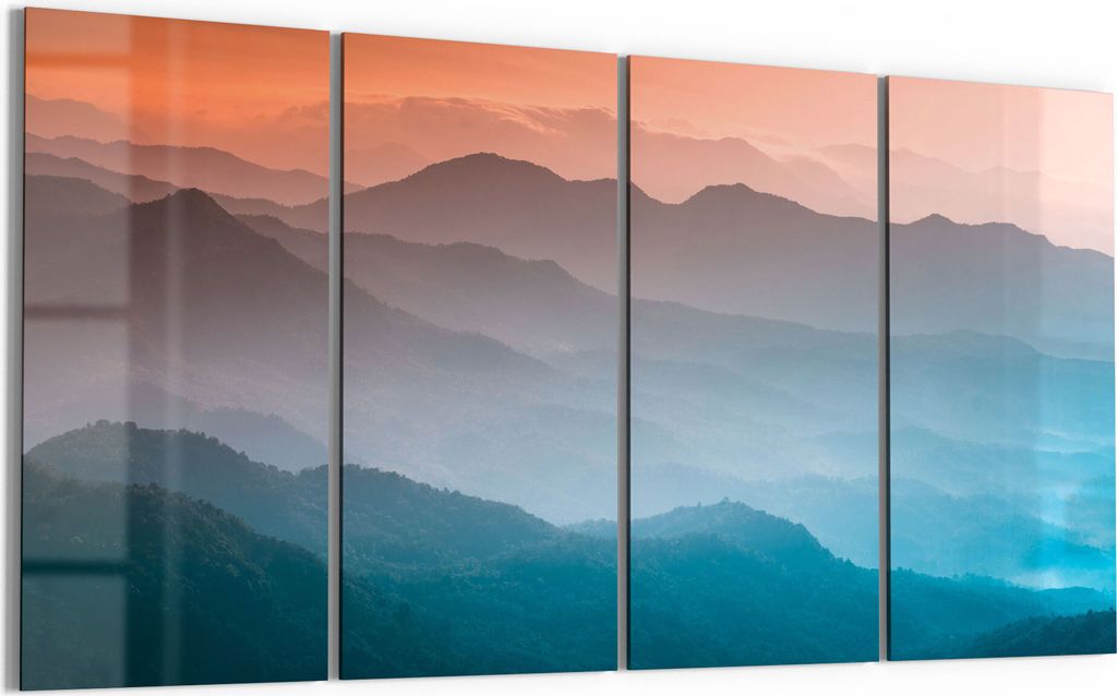 DEQORI Glasbild Echtglas 4x30x60 cm 'Verschleierte Bergketten' Wandbilder XXL groß
