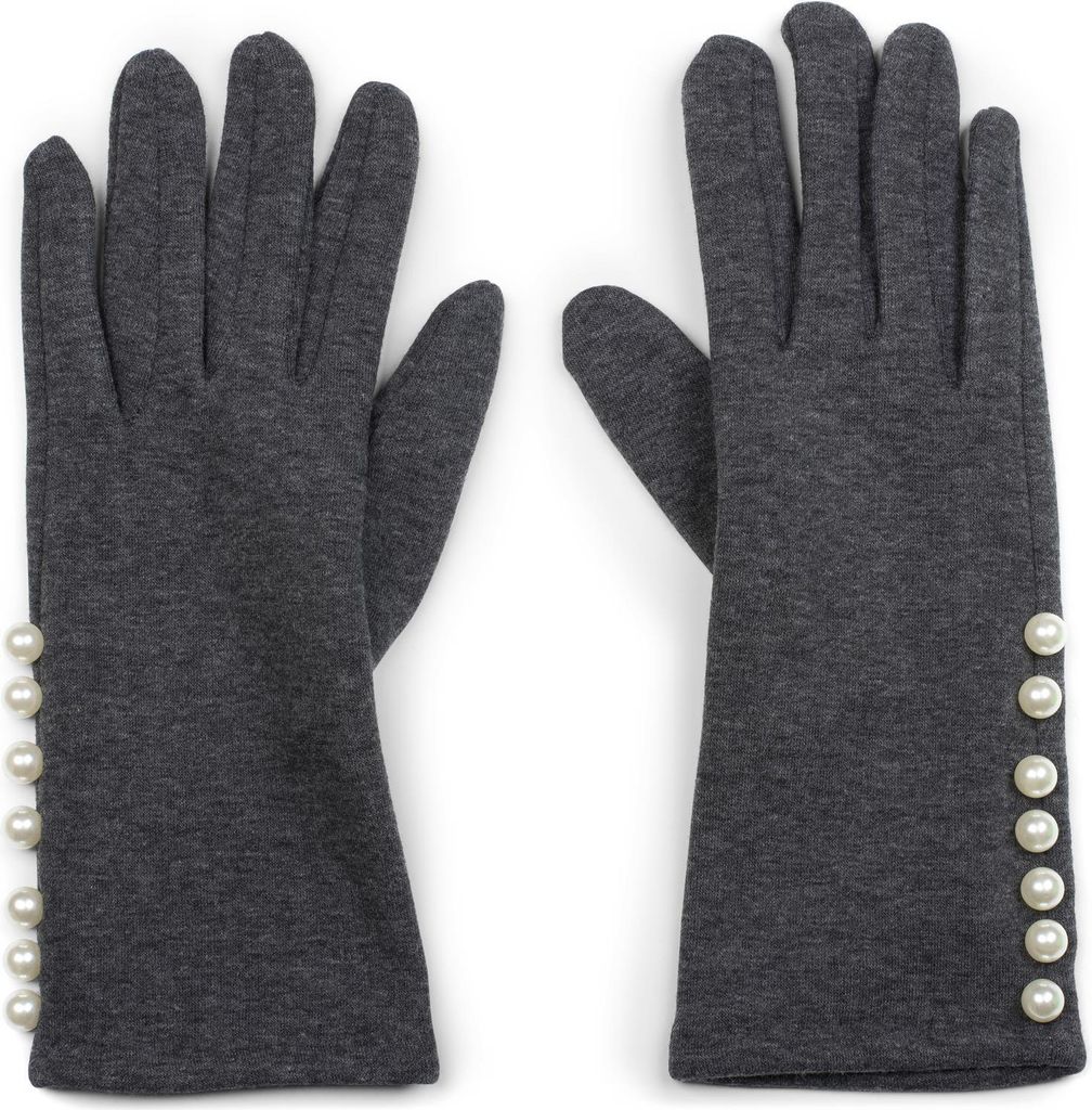 styleBREAKER Damen Handschuhe mit Perlen und Fleece Futter, warme Thermo Fingerhandschuhe Winter, Stoffhandschuhe 09010013