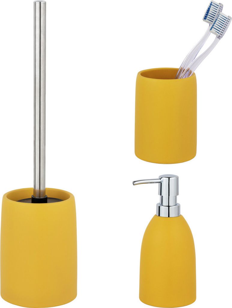 Schöner Wohnen Keramik WC-Garnitur Set Funo Gelb Bürste Stiel Badezimmer Toilette