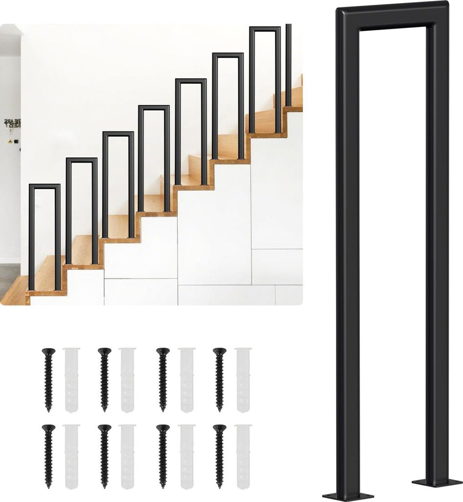 Bettizia 55cm U-Form Treppengeländer für Innen und Außen - Schwarz Eisen Elliptische Röhre Handlauf für Treppen, Flure, Loft und Dachboden Auf...