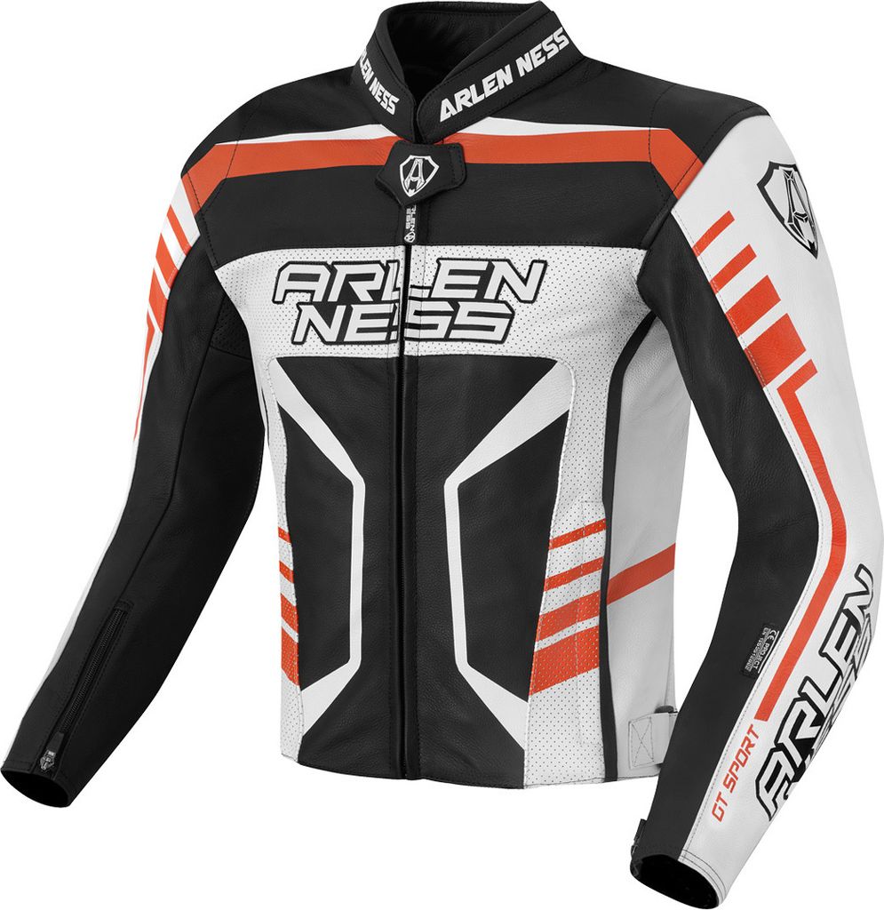 Arlen Ness Rapida 2 Motorrad Lederjacke, schwarz/weiß/orange, 50