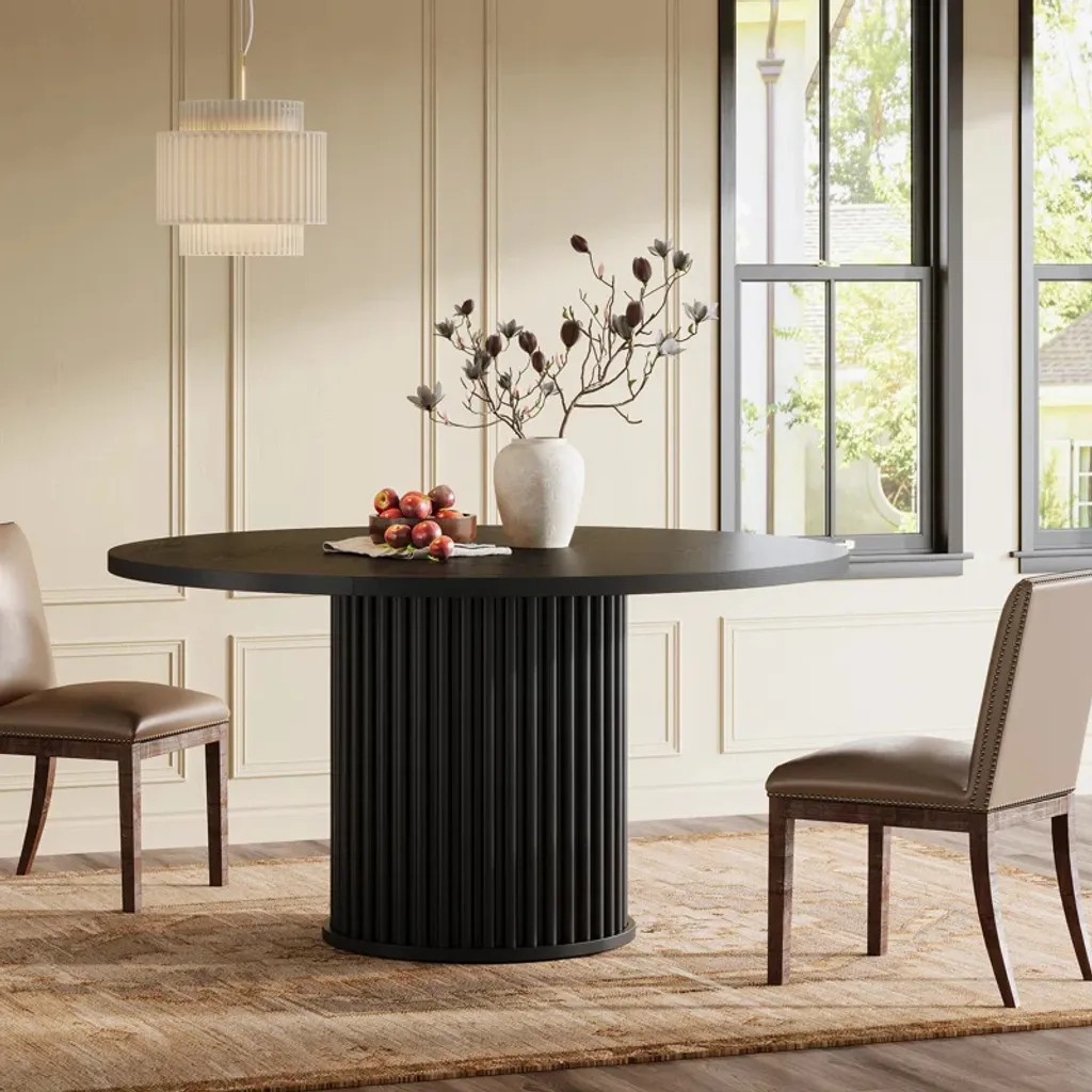 Table à manger 4 à 6 personnes ronde 120 cm pour cuisine et salon noir