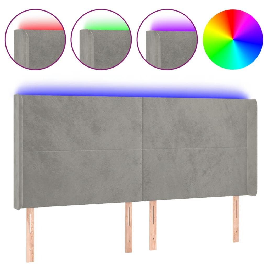 vidaXL LED Kopfteil Hellgrau 183x16x118/128 cm Samt
