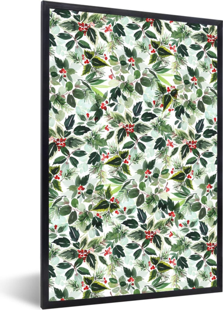 MuchoWow Gerahmtes Poster Weihnachten - Aquarell - Mistelzweig 20x30 cm - Poster mit Schwarzem Bilderrahmen Wandposter Rahmen Foto Bilder - Druck...