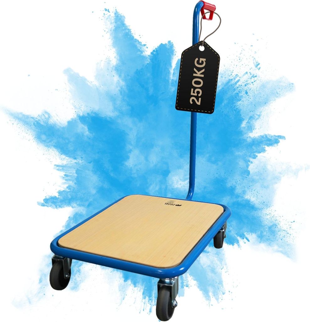Profi Griffroller | HxBxT 96x50x60 cm | Traglast 250kg | Vollgummibereifung, 2x Lenkrollen mit Feststellbremse & 2x Bockrollen | Lichtblau
