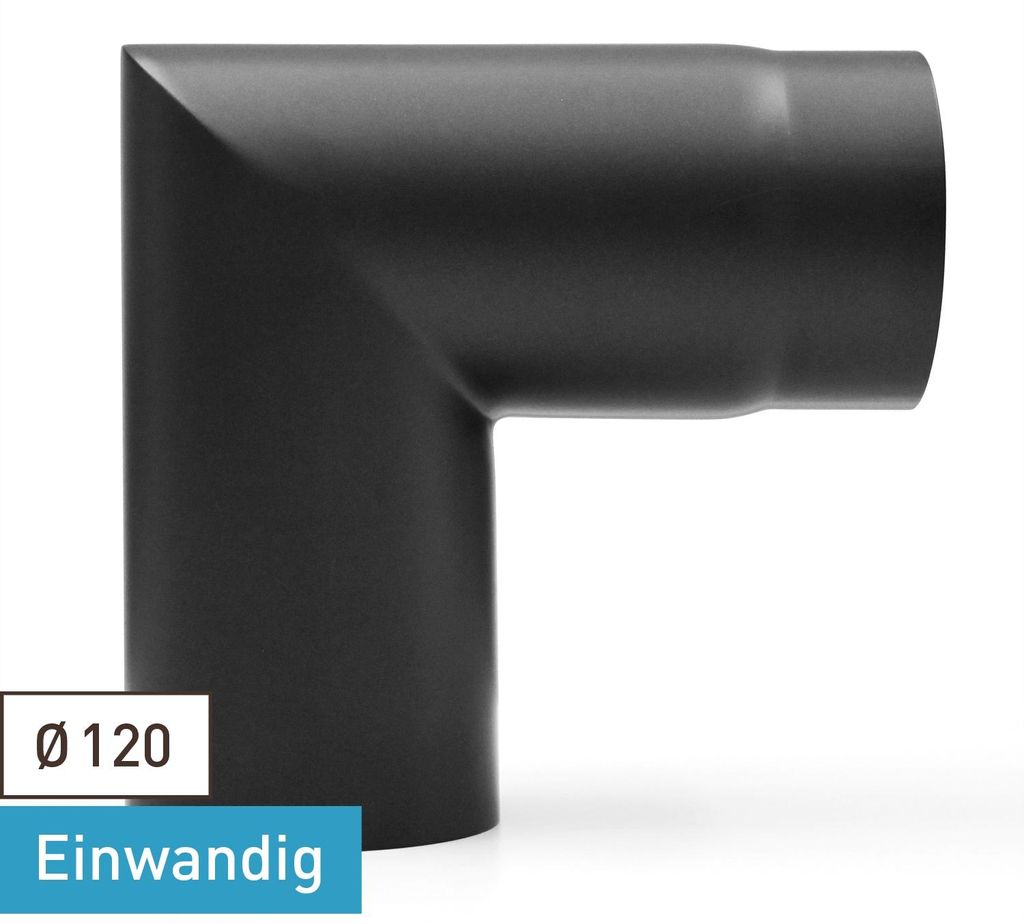 Raik Basic Rauchrohrbogen 120mm schwarz 90° – 2teilig, ohne Tür für Rauchrohr / Ofenrohr