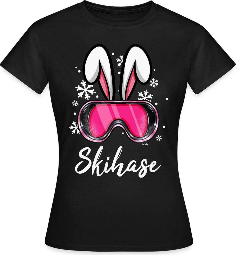 Spreadshirt Schneehase Skibrillen Design Frauen T-Shirt, XXL, Schwarz