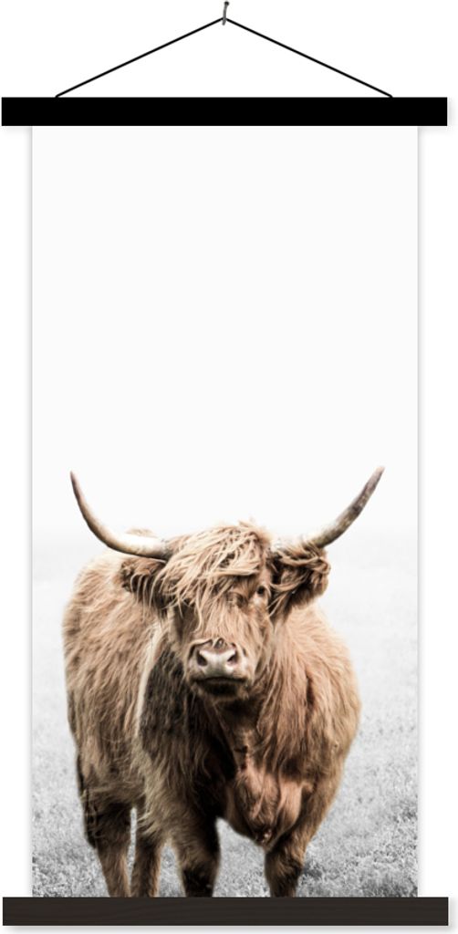 MuchoWow Textilposter Schottisches Hochlandrind - Vlies - Kuh 60x120 cm mit schwarzem Rahmen - Magnete