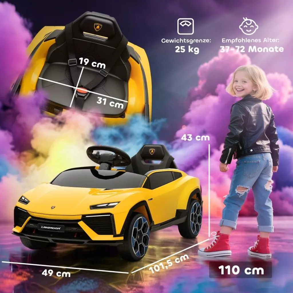 Fortuna Lai Voiture Électrique Enfants 12V avec Télécommande 2.4GHz Jaune - 3