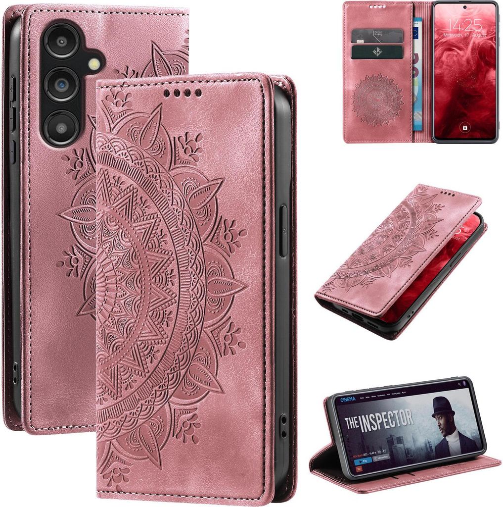 Mandala Handyhülle für Samsung Galaxy S25 RFID Schutz Klapphülle Case Cover Design Schutzhülle Farbe: Rosa