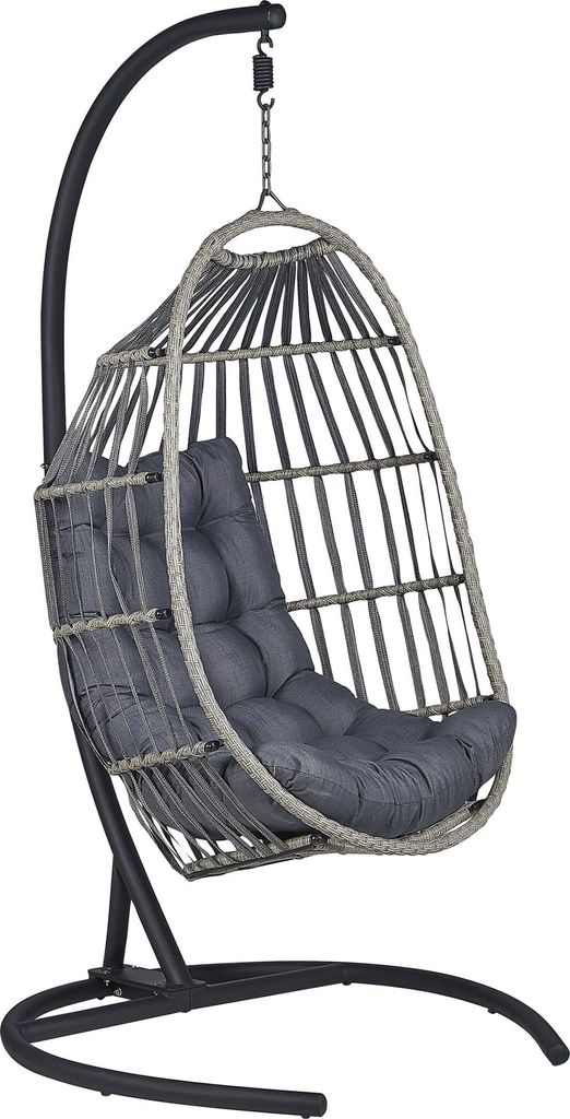 BELIANI Hängesessel Grau Rattan mit schwarzem Gestell inkl. Kissen Outdoor Indoor Modern Boho Stil Garten Wohnzimmer Terrasse