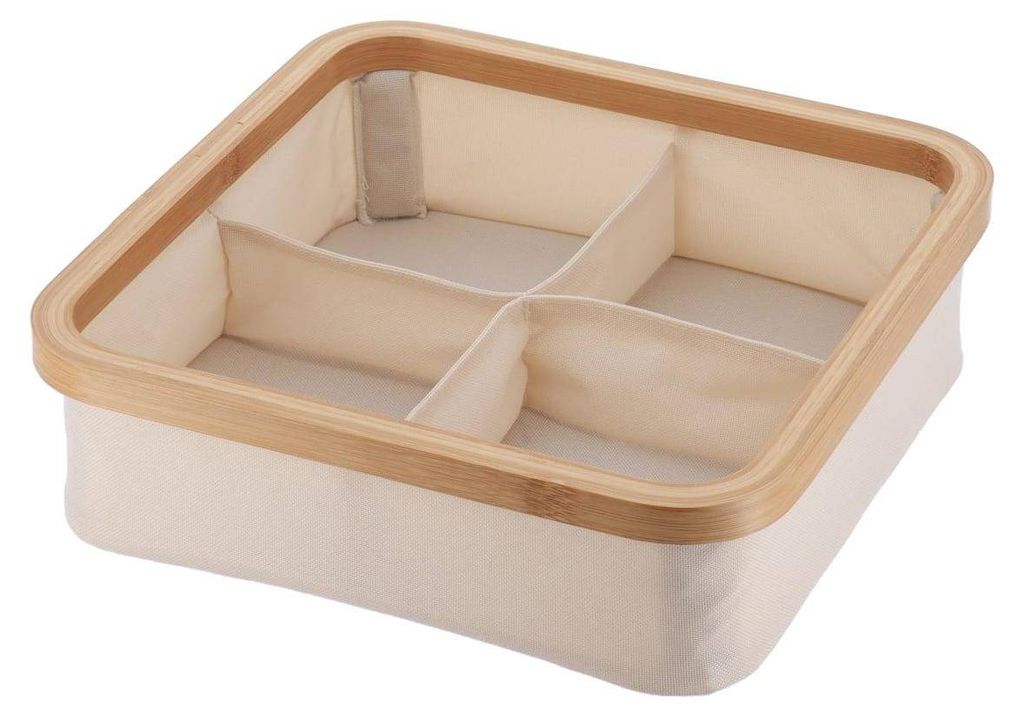 Faltbarer quadratischer korb aus polyester 4 aufbewahrungsfächer bambusumreifung - natur bambus - Tendance