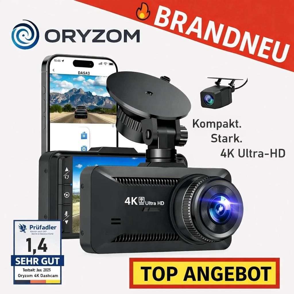 Oryzom 4K Dashcam Vorne & Hinten Wifi Nachtsicht Parküberwachung G-Sensor 170°