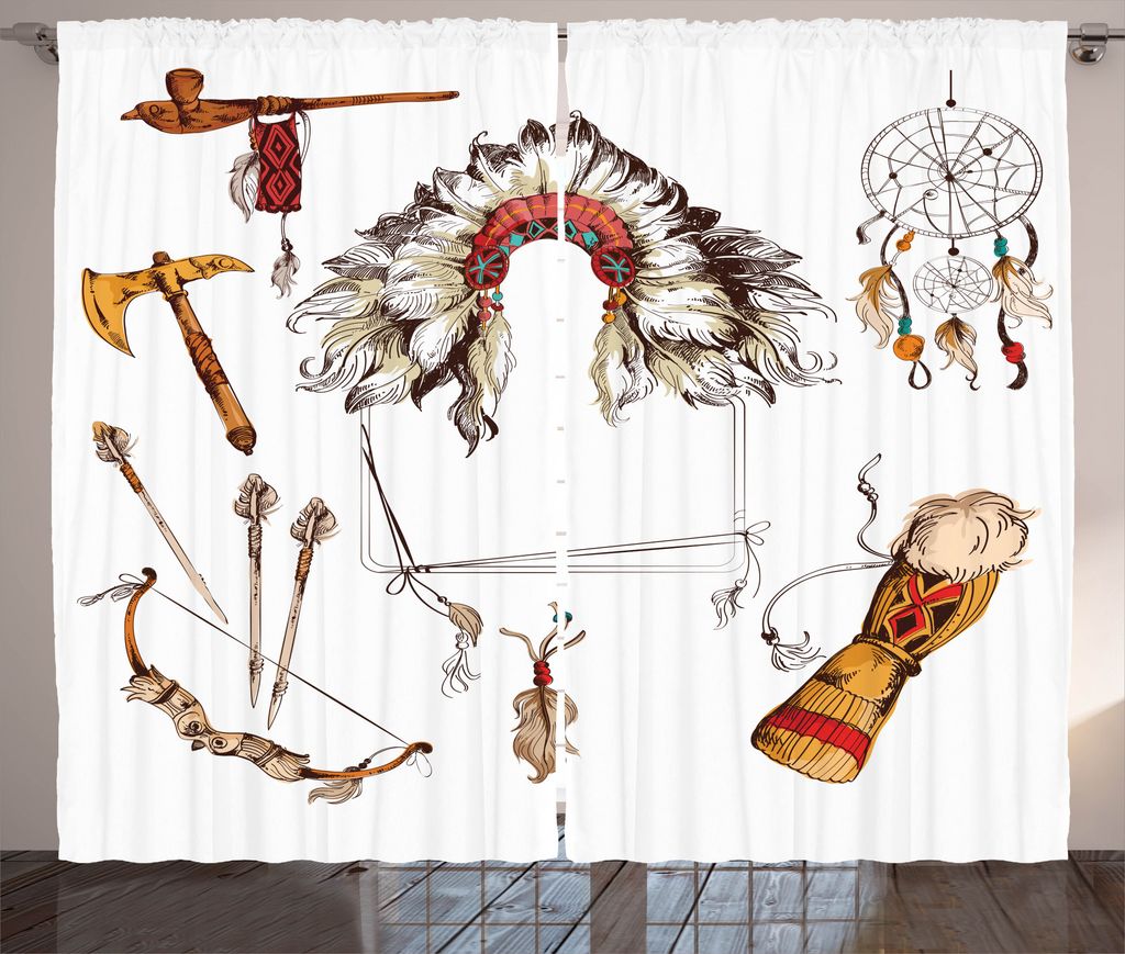 ABAKUHAUS Ethnisch Rustikaler Vorhang, Chef Alte Feder, Wohnzimmer Universalband Gardinen mit Schlaufen und Haken, 280 x 175 cm, Marigold Beige