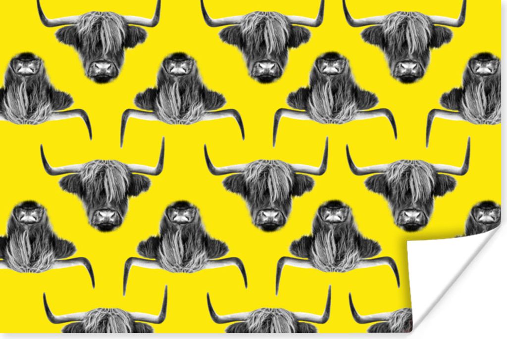MuchoWow Poster Schottisches Hochlandrind - Muster - Gelb 120x80 cm - Bilder