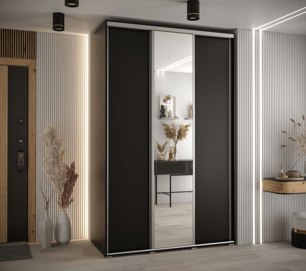 Kleiderschrank YVONA 3 - 160/60 cm, schwarz/silber