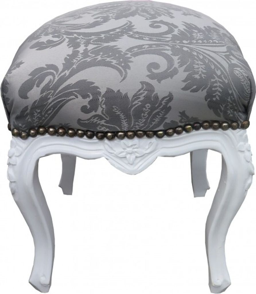 Casa Padrino Barock Sitzhocker Grau Muster / Weiß Höhe 40 cm, Breite 35 cm - Barock Möbel