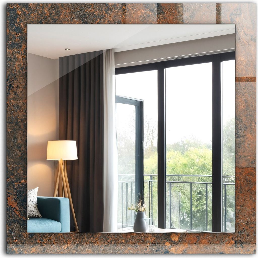 Dekorativer Wandspiegel - Bedruckter Spiegel - Motiv - 60x60 cm - Rostiges Metall