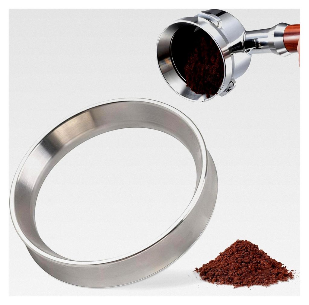 Kaffee Dosierring 57,5 mm Universeller Filterkorb Siebträger 304 Edelstahl Magnetischer Espresso Dosiertrichter für Kaffeemaschinen Silber